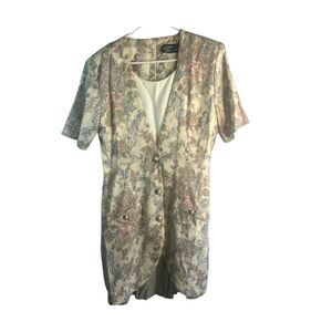 Dawn Joy Vintage Fashions Granny Core Retro Brocade Dress w/ Pearl Buttons Sz MD